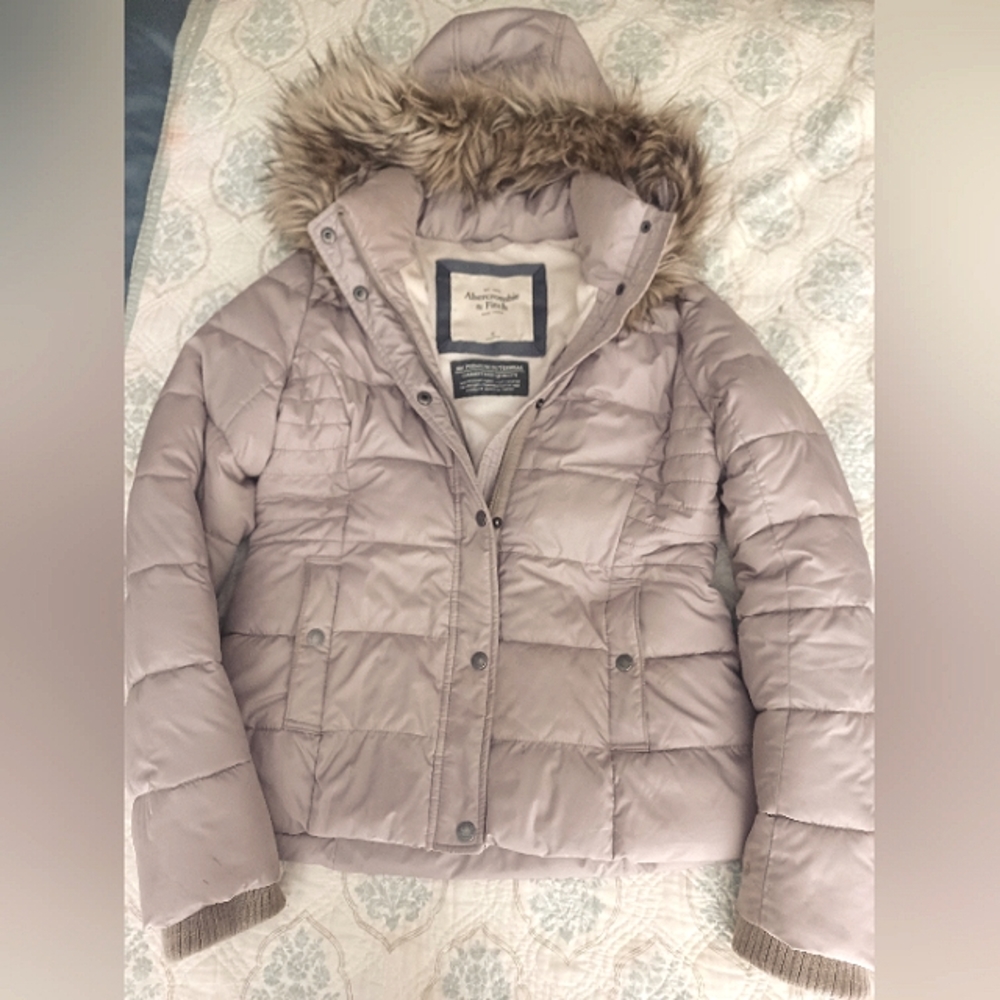 Abercrombie & Fitch, [M] Hooded Fur trim, Puffer Coat/Jacket, color: Taupe, sz M